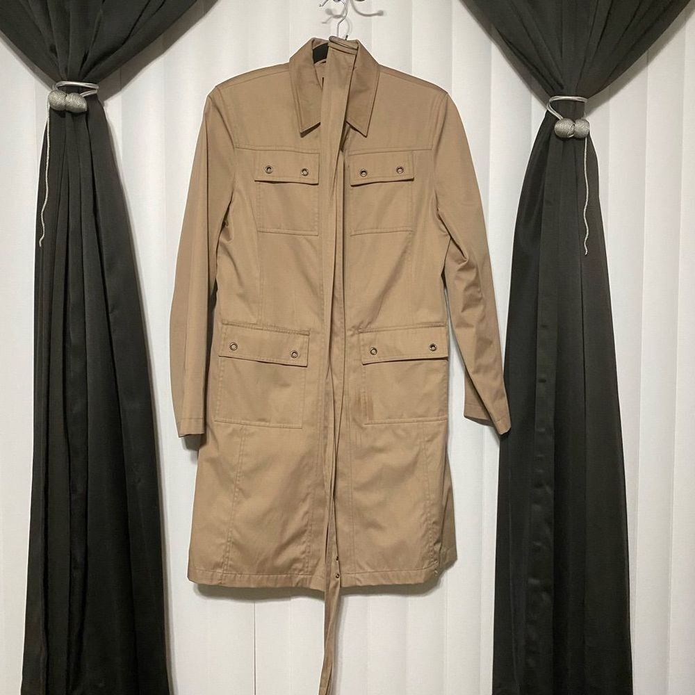 Gallery Tan Button, Belted Raincoat Type Coat